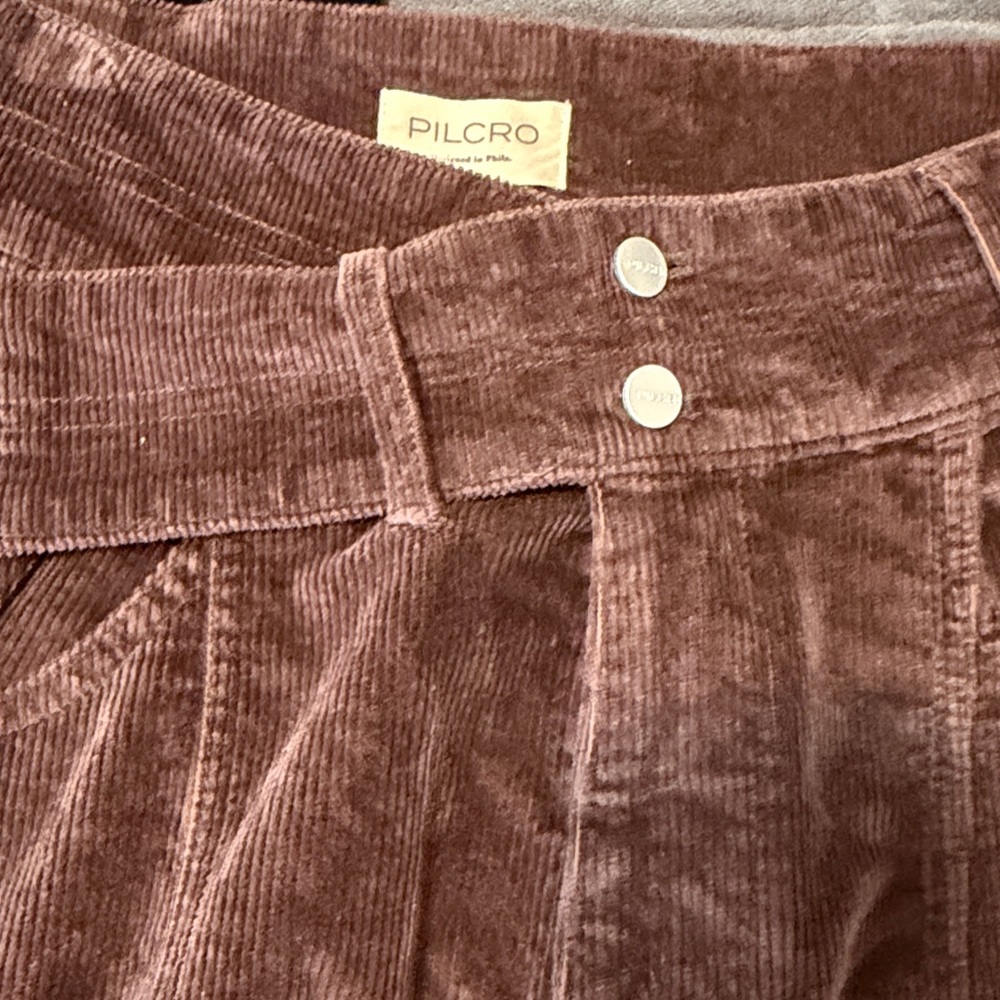Pilcro Rich Brown Corduroy Skirt Front split. - Picture 4 of 5